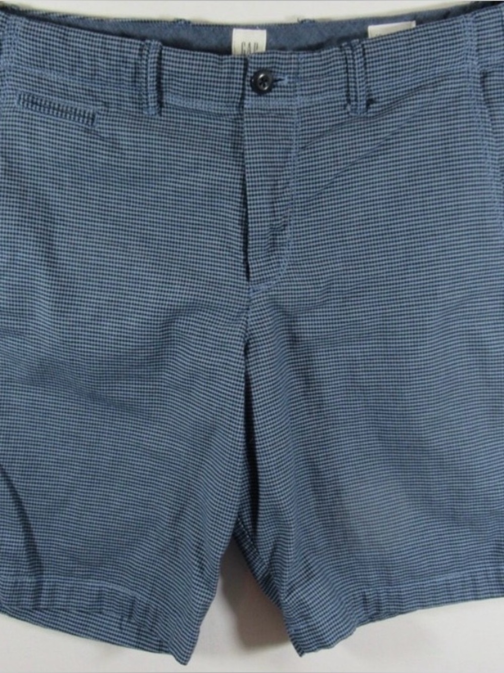 Gap Blue Check Chino Shorts Men 33 Cotton 10" Inseam